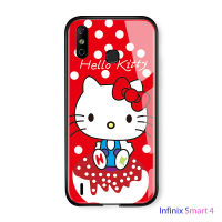 สำหรับ Infinix สมาร์ท4 X653การ์ตูน Hello Kitty Case เฮลโลคิดตี้เคทีแมว Glossy กระจกเทมเปอร์ฝาหลังปลอก