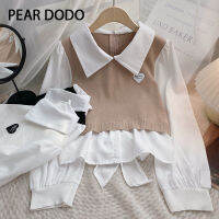 PEAR DODO เสื้อโปโลผู้หญิง,เสื้อคอโปโลแบบเกาหลีประดับโบว์ปลอม