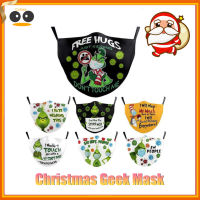 Christmas Geek Greench Mask aldult 3D Printing Ear hook Protective mask Polyester cotton Reusable washable dust haze proof pluggable filter mask