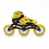 3*110mm Carbon Fiber Inline Speed Skates Shoes Street Road 85A 110mm Wheel ILQ11 Bearing Asphalt Concrete Male Female Kid Yellow Training Equipment