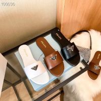 2023 Triangular Buckle Flat Bottom pradaˉSlippers Versatile Flat Heel Open Toe Beach Womens Sandals and Slippers