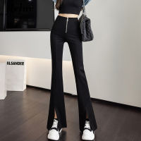 Jielur Split Zipper Buttons Women Trousers Korean Fashion Casual Office Lady Black Flare Pants Female High Waist Long Pants S-XL