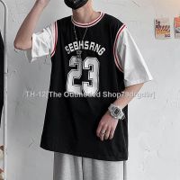 ▥✚◕ ♥basketball Shirt♥Summer Short-Sleeved t-Shirt Mens Sports ins Trendy Street Hip-Hop Unique Loose Wear Fake Two-Piece basketball Outer Jerse♥basketball jersey