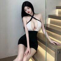 Open Bra Office Sexy​ Lingerie Secretary Uniform Office Lady Cosplay Costumes Teacher Roleplay Women Crossed Halter Mini Dress