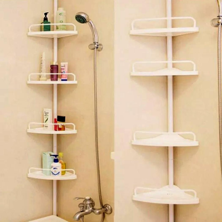 (WHITE) 4 Tier Adjustable Telescopic Bathroom Corner Shower Shelf Rack ...