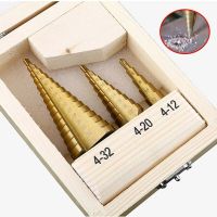 3Pcs HSS Cone Titanium Coated Step Drill Bit Set Tools Krachtige 4-32mm 4-20mm 4-12mm Hole Cutter / Wood Case / Bag Packing