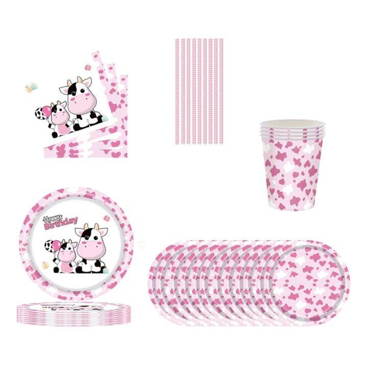 new-pink-farm-cow-theme-disposable-tableware-set-childrens-birthday-partydecoration-banner-table-cover-balloon-baby-shower