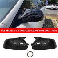 ฝาครอบกระจกมองหลังสำหรับ Mazda 2 3 6 2003 2004 2005 2006 2007 2008หมวกแก๊ปมีปีกประตูด้านนอกขอบวิวเคสคาร์บอนไฟเบอร์ด้านหลัง