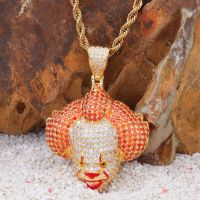 Hip-Hop Circus Clown Doll Mask Pendant Necklace Set with Zircon Colored Dripping Oil Mens Fashion Pendant Chain Cute Jewelry Fashion Chain Necklaces