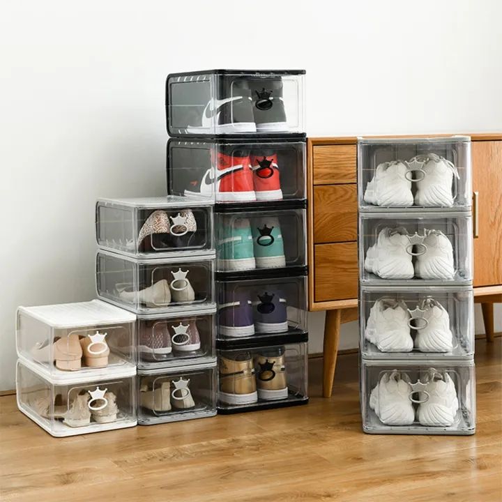 กล่องใส่รองเท้า-4-shoe-boxes-พลาสติกใส-กล่องใส่รองท้า-กล่องรองเท้า-sneaker-กล่องใส่ของ-กล่องเก็บรองเท้า-กล่องรองเท้าใส-ชั้นวางรองเท้า