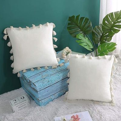 Pink Grey Yellow Navy Green Blue Beige Cushion Cover with Tassel Pillow Cover Bedroom Sofa Decoration PillowCase 45x45cm