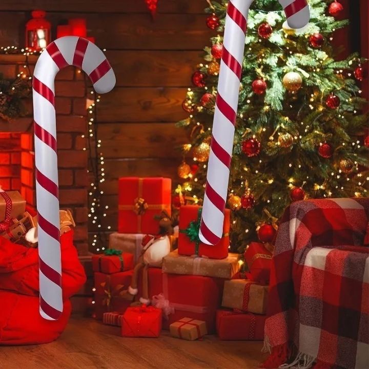 เครื่องประดับต้นคริสต์มาสลูกกวาดไม้เท้าคริสต์มาสเป่าลมขนาด90-120ซม-2024อุปกรณ์ตกแต่งคริสต์มาสในบ้านของขวัญสำหรับเด็ก