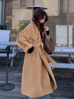 利Du Yan Womens medium length 2022 camel Hepburn style woolen coat