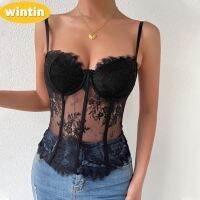 Wintin New Popular European and American Hot Girl Sexy Lace Crop Top See-through Fishbone Eyelash Slim-Fit Figure Flattering Sleeveless