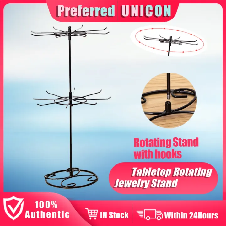 2 Tiers 16 Hooks Metal Rotating Jewelry Display Stand Accessories