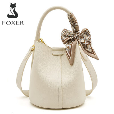 กระเป๋าสลิงแบรนด์ FOXER สำหรับผู้หญิงกระเป๋ากระเป๋าคาดอกหนังแท้แบรนด์เนมผู้หญิง Syal Sutra ถอดออกได้ฟรี