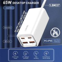 LDNIO ที่ชาร์จ PD USB 4พอร์ตชาร์จเร็ว,แท่นชาร์จคู่ USB-A + PD3.0สอง USB-C QC3.0 SCP AFC 65W ปลั๊ก EU สำหรับ iPhone 12 13 14 14 Pro สำหรับ Huawei Samsung Galaxy