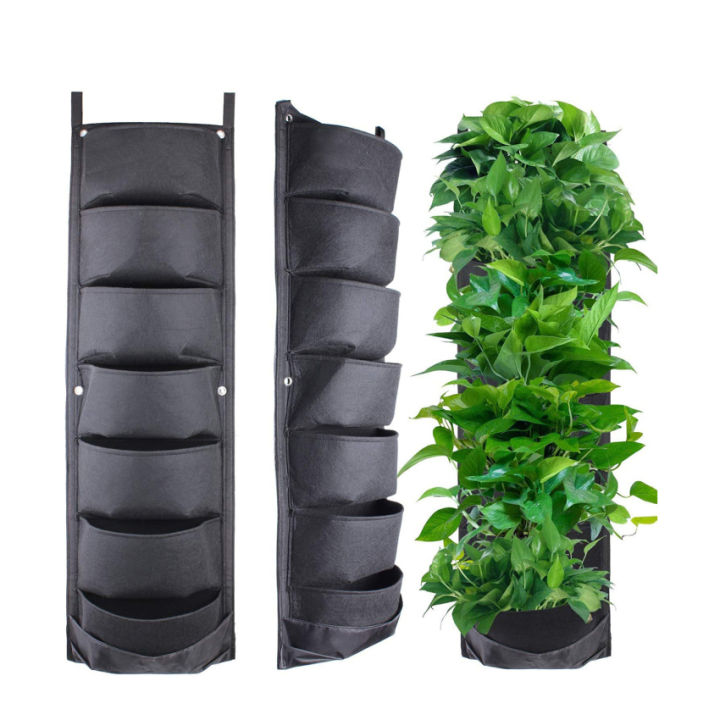 2 Pack 7 Pocket Hanging Vertical Wall Hanging Planter Bags Planting