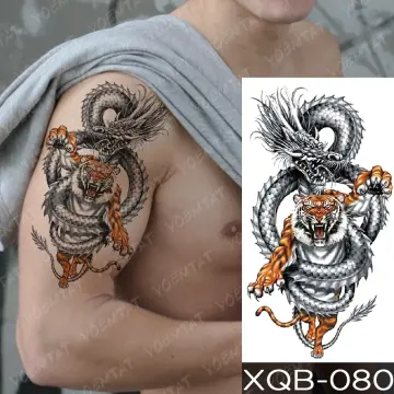 Upper Arm Sleeve Tattoo Crown Lion Tiger Wolf Head Waterproof