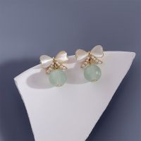 New Elegant Hotan Jade Pearl Earrings Female Versatility Advanced Earrings Bowknot Earrings Small crowd Z2QW