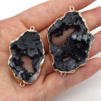 [Hot A] ขายส่งหินธรรมชาติ Druzy อาเกตคริสตัลจี้เสน่ห์เชื่อมต่อหลุมคู่สำหรับเครื่องประดับสร้อยข้อมือสร้อยคอทำ DIY