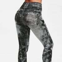 【CC】┇✢  Fashion WomenS Leggings Faux Denim Jeans Pants Elastic Jeggings Soft Thin Gym Stretch