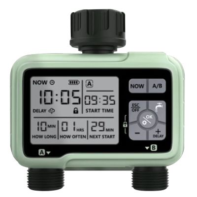 2-Outlet Auto Water Timer with LCD Display Household Outdoor Irrigation Water Timer Timed Auto Garden Watering Tool