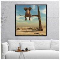 Nordic Funny Little Elephant บนต้นไม้ภาพวาดผ้าใบ Wall Art-ภาพสัตว์และภาพพิมพ์สำหรับห้องเด็กและตกแต่งบ้าน