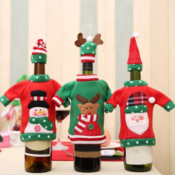 ฝาครอบหมวกขวดไวน์คริสต์มาสตกแต่งเสื้อกันหนาวแบบถักซานตาคลอสถุงขวดไวน์ของขวัญโปรดปรานปาร์ตี้คริสต์มาส-jpz3824เครื่องมือบาร์ไวน์