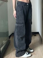 【YD】 Overalls Mopping Jeans for Straight Pants Loose Wide Leg and Gray Waist