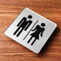 Warm Tip Wc Toilet Sign Sit Squatting Caution Slippery Door Number Plates Silver Signage Acrylic Plaque Personality Wall Sticker