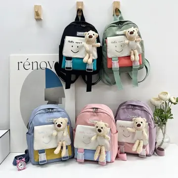 Korean Style Cute Cartoon Bear Printed Backpack For Casual Use