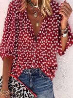 xixibeauty Floral Print Button Front Shirt, Casual Lantern Sleeve Shirt For Spring &amp; Fall, Womens Clothing