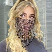 ✜ Women Shine Glitter Mesh AB Rhinestone Crystal Metal Tassel Facial Bling Mask Accessories