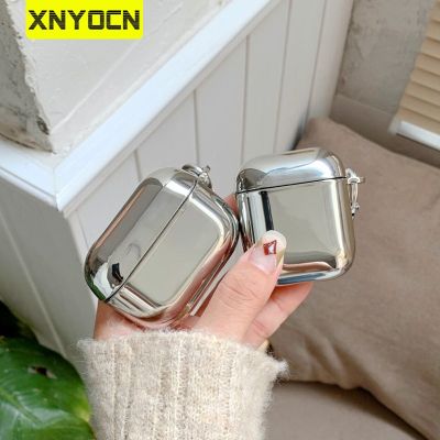 Xnyocn Electroplate Earphone Case For Airpods 1 2 3 Simple Protective Cover For Airpods Pro Case Silver Metal With Keychain Box