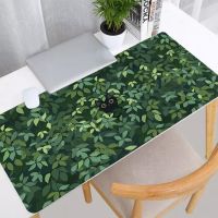 ▥ Desk Mat Kawaii Black Cat Mousepad Aesthetic Plants Nature Laptop Rug Round Mousepad Large Gaming Deskmat Cute Green mouse Pad