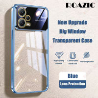 เคส ROAZIC Electroplated สีฟ้าใสสำหรับ Xiaomi 13 11T Redmi Note 12 12S 12C 11 Lite 10 10A 10C Pro + Max POCO X5 M5s M4 M3 X3 Pro NFC 4G 5G เคสใส่โทรศัพท์กระเป๋าใส่กล้องมุมมองขนาดใหญ่ c01-1กรอบนิ่มป้องกันการตกป้องกัน