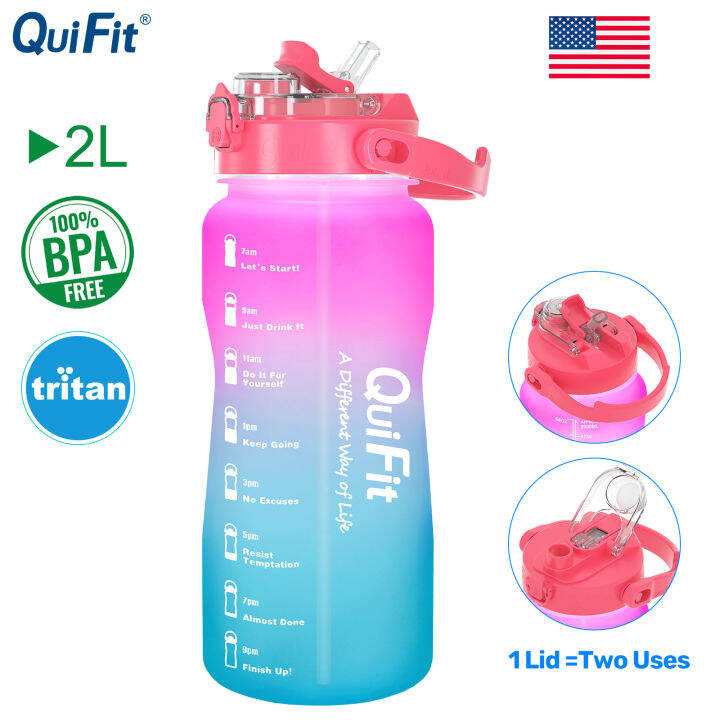 QuiFit 2000ml Tritan Water Bottle Tumbler Two Uses Lid Flask Wide Mouth