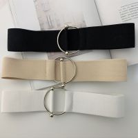 Waist Elastic Belts for Women Black Ladies Simple Band Round Buckle Decoration Coat Sweater Fashion Dress Rice Color Ceinture