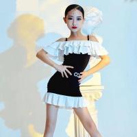 New Kids Girls Latin Dance Dress Black White Suspenders Latin Dance Salsa Costume Women Ballroom Tango Dresses Practice Clothes