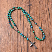 Wholesale Christ Rosary Necklaces 8mm Chrysocolla Mala Jewelry Cross Pendant Necklace For Men Women