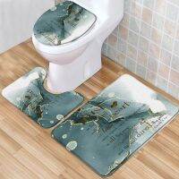 QSR STORE Marble Bath Mat Set Grey Gold Ink Texture Creativity Abstract Modern Low Pile Flannel Rug Toilet Cover U-Shaped Carpet