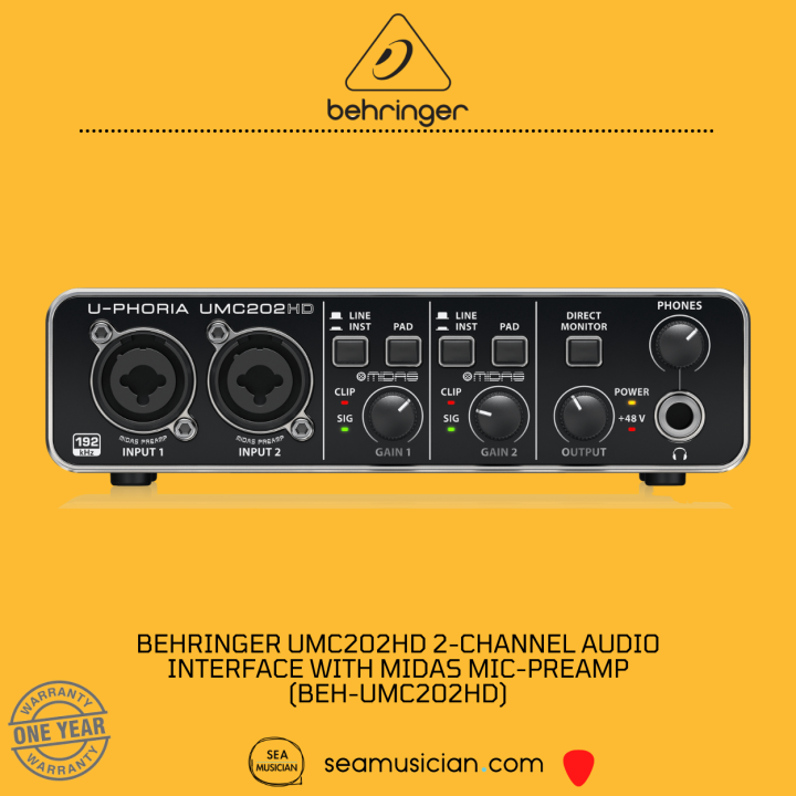 BEHRINGER UMC202HD 2CHANNEL AUDIO INTERFACE WITH MIDAS MICPREAMP (BEH