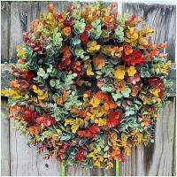 Autumn Eucalyptus Wreath Artificial Plants Background Wall Window Wedding Party Supplies Gifts Diy Christmas Home Decoration