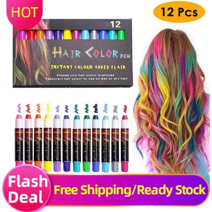 Super Deal+Free Shipping] 100% Original 12 Color Temporary Hair Chalk Pens  Crayon Salon Washable Hair Color Dye Face Kit Safe for Makeup Party  Christmas Gift for Kids | Lazada
