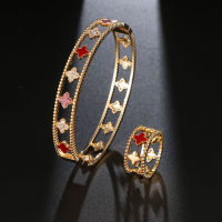 Womens Bracelet &amp; ring set high quality 3A zircon Flower shape design fashionable fashion jewelry 2 pieces set
