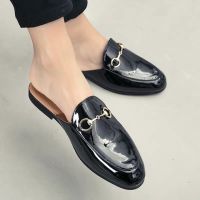 COD Plain Gloss Leather Mules With Chain Decorated (New Version)