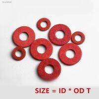 ♈ 20/100pcs M2 M2.5 M3 M4 M5 M6 M8 M10 M12 M14 M16 Red Steel Paper Insulating Flat Washer Insulation Plain Gasket Pad Ring Spacer