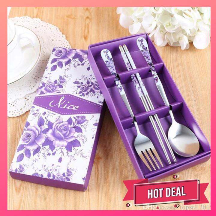 50 sets purple Spoon and Fork set with Chopsticks Wedding Anniversary