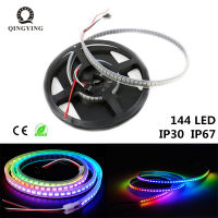 DC5V 1M WS2812B LED Strip 144LED M แอดเดรส LED Pixel Strip สีดำ สีขาว PCB Buint-In WS2812 IC IP30 IP67